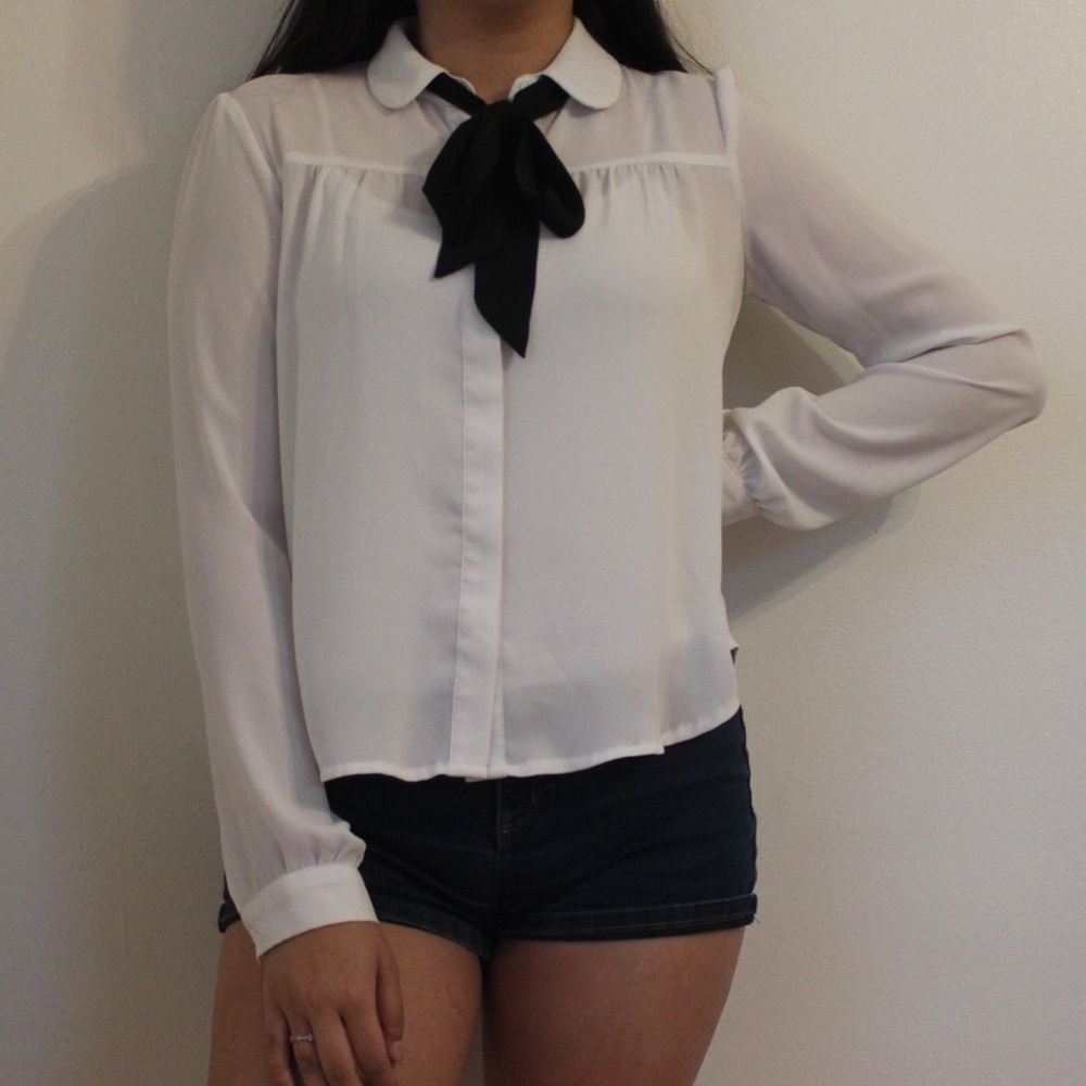White Blouse with Ribbon